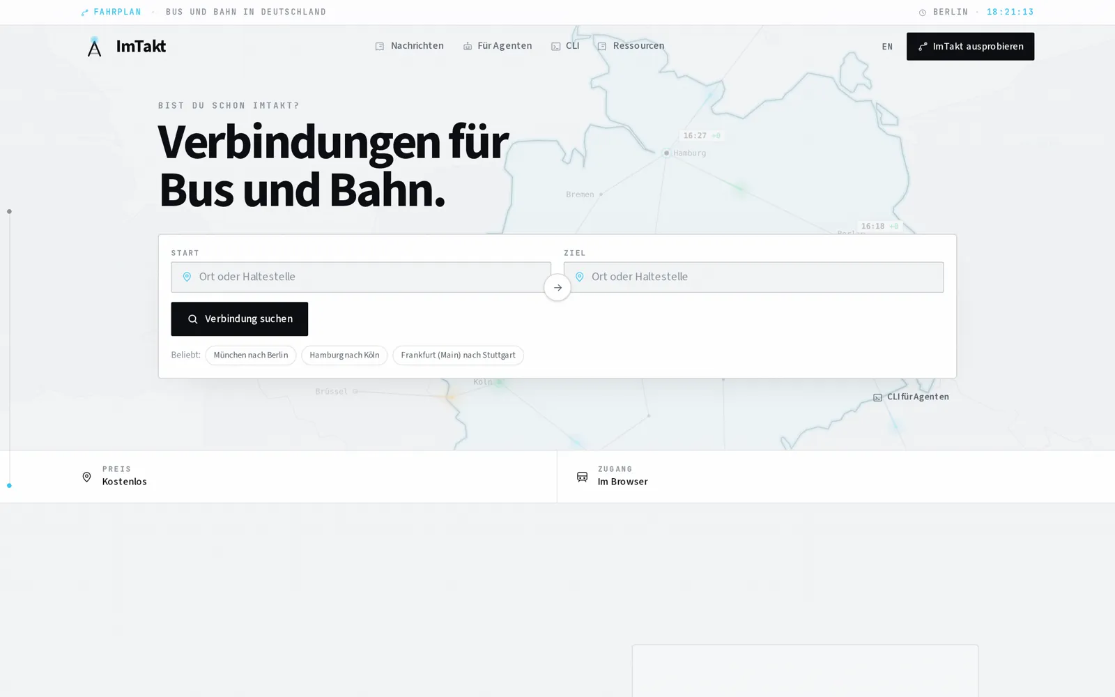 imtakt.dev: Verbindungen für Bus und Bahn, kostenlos im Browser.